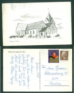 Denmark. Christmas Card 1974. Seal + 70 Ore. Glostrup.  Romo Church. Vaerlose