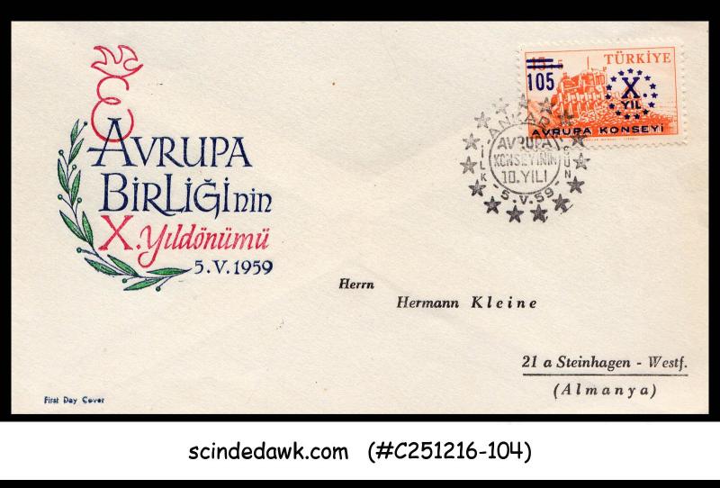 TURKEY - 1959 10th ANNIVERSARY OF EUROPEAN COUNCIL - FDC