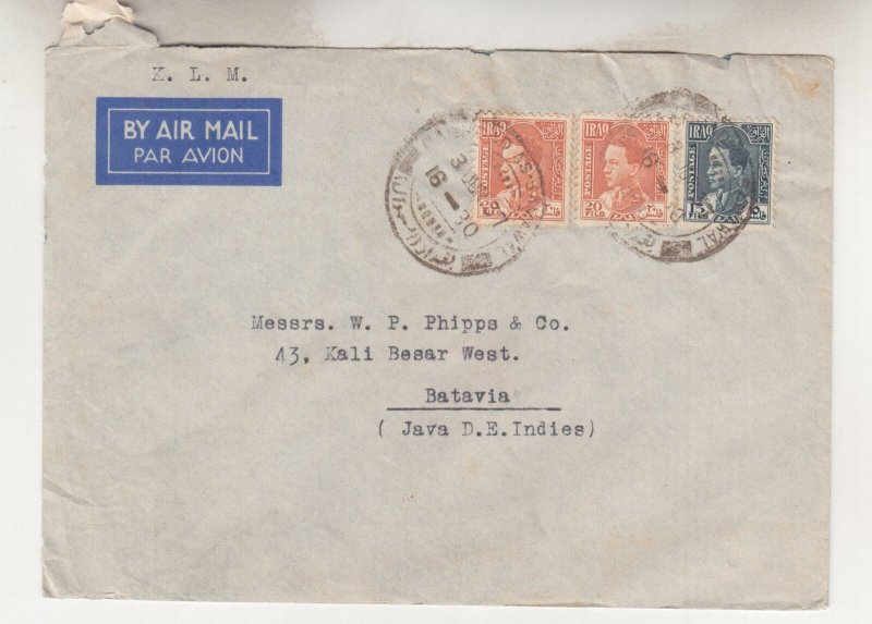 IRAQ, 1937 KLM Airmail cover, Baghdad to Neth. East Indies, 15f., 20f. (2).