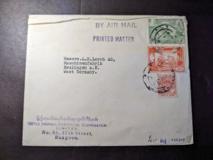 Union of Burma Airmail Cover Rangoon to Esslingen West Germany United Oversea Co