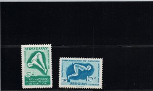 Uruguay #628-29 south america swimming meet diver start position MNH