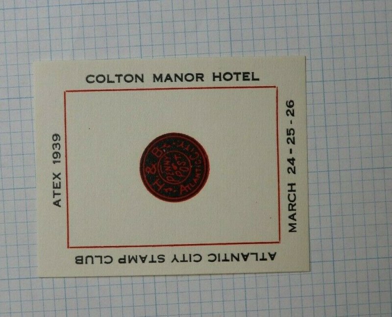 1939 Atex NJ Colton Manor Hotel Philatelic Label Souvenir Ad