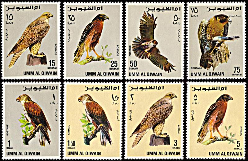 Umm al Qiwain Michel 225 A-232A, MNH, Birds of Prey