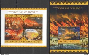 2016 Solomon Islands Great Fire Of London History #3631-35 1+1 ** Ls532