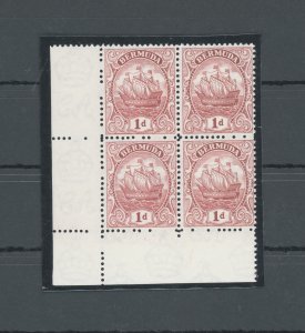 1922-34 BERMUDA, Stanley Gibbons #78 - 1d. scarlet - Block of Four - MNH**