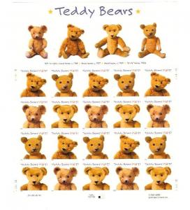 #3653 Teddy Bears Full Sheet Mint NH