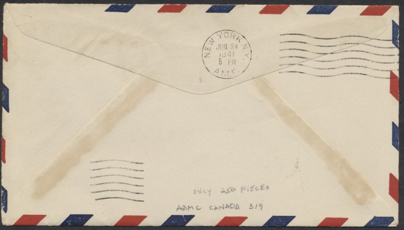 1941 June 24 American Airlines Windsor Ont AMF to New York Cover #4113