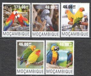 WB299 2014 MOZAMBIQUE PARROTS BIRDS FAUNA #7605-09 SET MNH