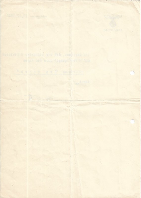 1940 Memo Renaming 22nd SS Div to Das Riech Div signed by Adolf Hitler (M7347)