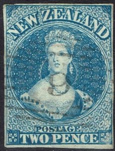 NEW ZEALAND 1857 QV CHALON 2D IMPERF NO WMK USED