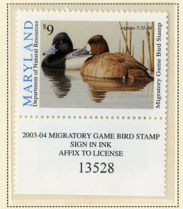 US MD30 MARYLAND STATE DUCK STAMP 2003 MNH SCV $15.00 BIN $7.50