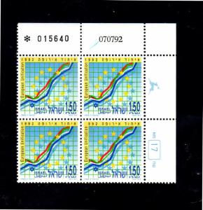 ISRAEL #1129  1992  EUROPEAN UNIFICATION     MINT  VF NH  O.G  a  P/B4