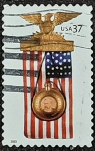US Scott # 3777; used 37c Old Glory, 2003;; XF centering; off paper;