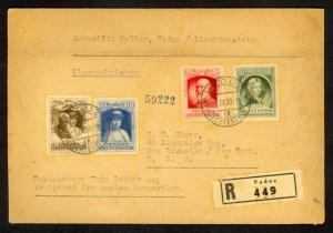 LIECHTENSTEIN 1929 ACCESSION OF PRINCE FRANCIS I Set on Registered Cover to USA