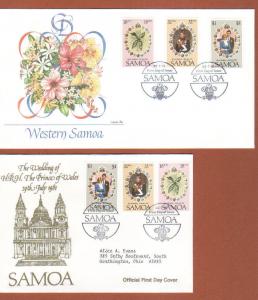 1981 Samoa, 2 diff Princess Diana wedding FDCs