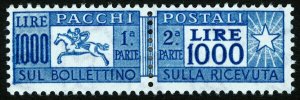 Italy #Q76 1954 Parcel Post Ultramarine 1,000 Lire Pair Mint Hinged O.G. F-VF