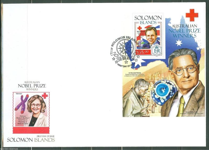 SOLOMON ISLANDS 2014 AUSTRALIAN NOBEL WINNERS FLEMIMNG & MARSHALL S/S  FDC