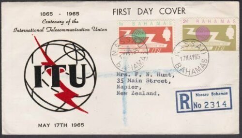 BAHAMAS 1965 ITU FDC registered to New Zealand..............................U165 