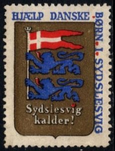 Vintage WWI Denmark Charity Poster Stamp Help Danish Children In South Schleswig