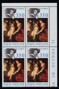 Vatican 629 TR Block MNH Art, Madonna with the Parrot, Rubens