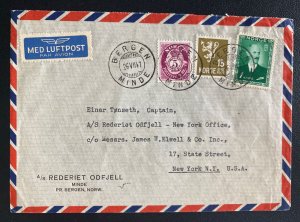 1947 Bergen Norway Airmail Commercial Cover To New York Usa