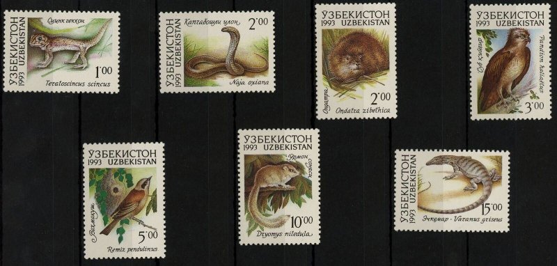 Uzbekistan Wild Animal Bird Snake Reptile Serie Set of 7 Stamps Mint NH