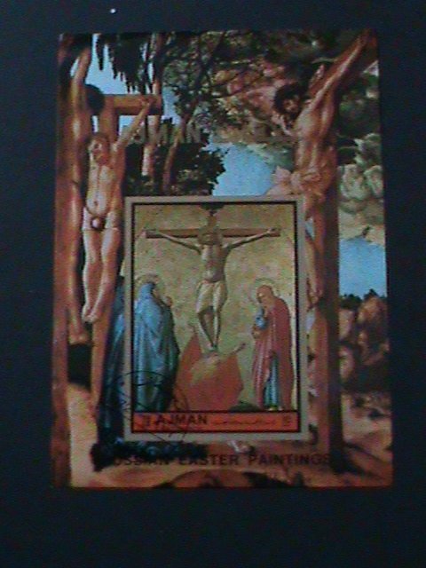 ​AJMAN-1972 WORLD FAMOUS BUSSIAN EASTER PAINTING- -CTO S/S VF FANCY CANCEL