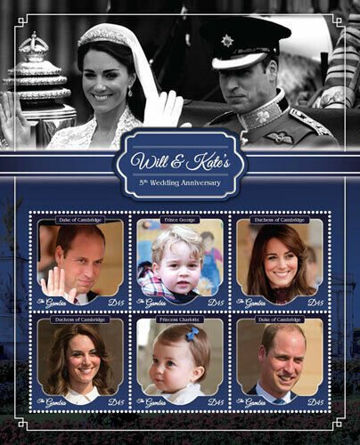 Gambia 2016 - Will & Kate's 5th Wedding Anniversary - Sheet of 6v - 3716 - MNH