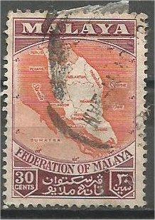 FEDERATION OF MALAYA, 1957, used 30c, Map. Scott 83