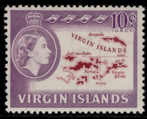 BRITISH VIRGIN ISLANDS QEII SG185, 10c lake & deep lilac, LH MINT.