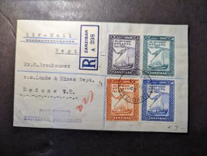 1944 Registered British Zanzibar Protectorate Airmail Cover to Dodoma TT