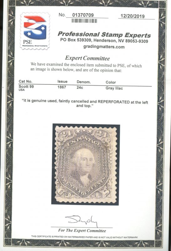 U.S. #99 USED WITH PSE CERT