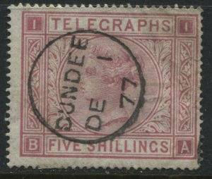 1876 QV 5/ Telegraph stamp Plate 1 BA with a Dundee 1877 CDS (40)