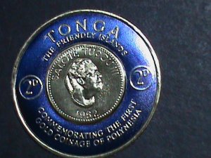 ​TONGA-1963-SC#129-GOLD FOIL ROUND STAMP-1ST GOLD COIN OF POLINESIA MINT VF