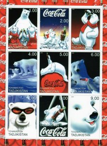 Tajikistan 2000 Coca-Cola Polar Bears ANIMATION Sheetlet (9) Perforated MNH