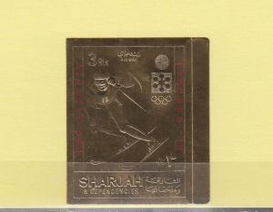 Sharjah, Mi cat. 837 B. Sapporo Winter Olympics, IMPERF Gold Foil issue. ^