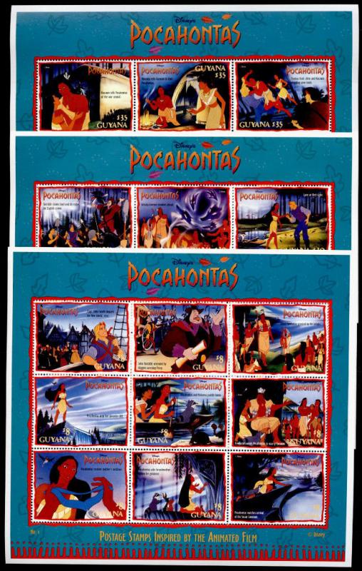 Guyana 2985-90 MNH Disney, Pocahontas, Racoon, Ship