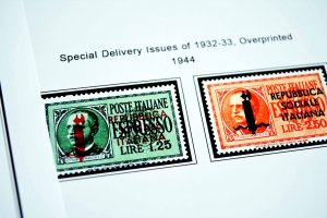 COLOR PRINTED ITALY RSI + AMG 1943-1947 STAMP ALBUM PAGES (18 illustrated pages)