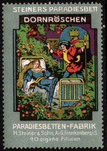 Vintage German Poster Stamp Steiner's Sleeping Beauty Paradise Bed Factory