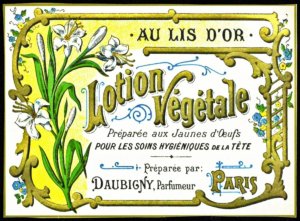 Pôster vintage reimpressão França selo lírio dourado loção vegetal cuidados cabelo couro cabeludo-