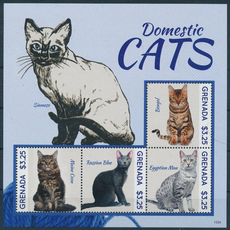 [109243] Grenada 2013 Cats Bengal Maine Coon Mau Siamese Mini sheet MNH