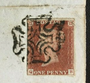 GB QV 1d imperf Used on piece obliterated by Maltese Cross Warrington GB3582