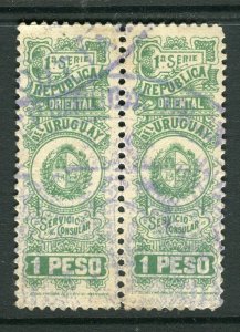 URUGUAY; 1890s early classic Revenue issue used 1P. pair