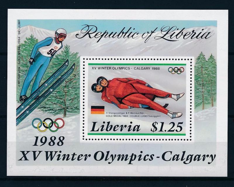 [55342] Liberia 1988 Olympic games Calgary Double luge MNH Sheet