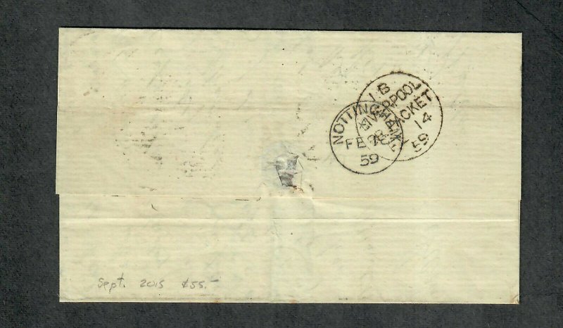 Transatlantic Ship Cover Philadelphia To Nottingham 1859 Cunard Europa