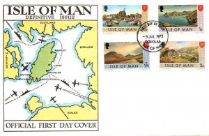 ISLE OF MAN CHANNEL ISLAND DEFINITVE SET OF 16 TO Â£1 ON (4) CACHET FDCs 1973