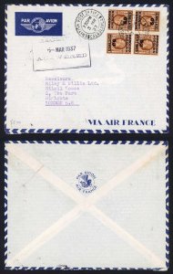 Morocco Agencies SG211 KGV 50c on 5d x 4 on Airmail Cover