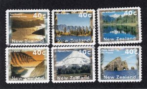 New Zealand 1996 Set of 6 Scenic Views, Scott 1354-1359 used, value = $3.30