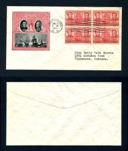 # 791 Block of 4 on First Day Cover with Ioor cachet dated 1-15-1937