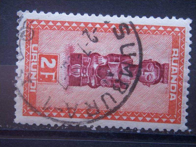 RUANDA URUNDI, 1948, used 2f, Carved Figures and Masks, Scott 101